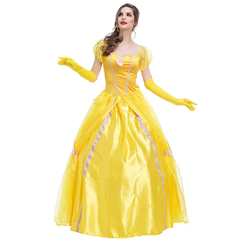 Halloween Beauty And Beast Yellow Princess Dress Prince Couple Costume Adult Belle Costumes Stage Show Cosplay Fancy Party Dress