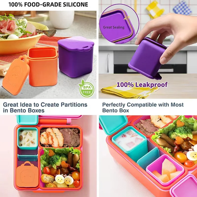 Kid\'s Lunch box Non-stick Silicone With Lid Small Condiment Snack box kids Dip Container Sauce Cup Food storage container