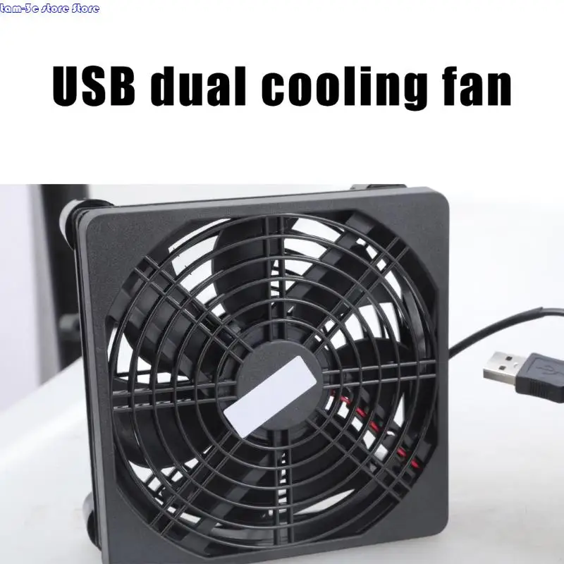 D0UA 1SET 120mm 12025 USB Kipas pendingin oli ganda untuk perangkat router dan desktop dengan jaring pelindung