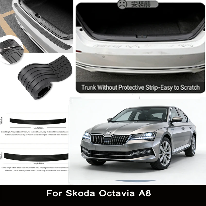 

For Skoda Octavia A8 Rear Trunk Guard Plate Sticker Car Rear Bumper Trim Anti-Kicked Scratch Protector Sticker Strip