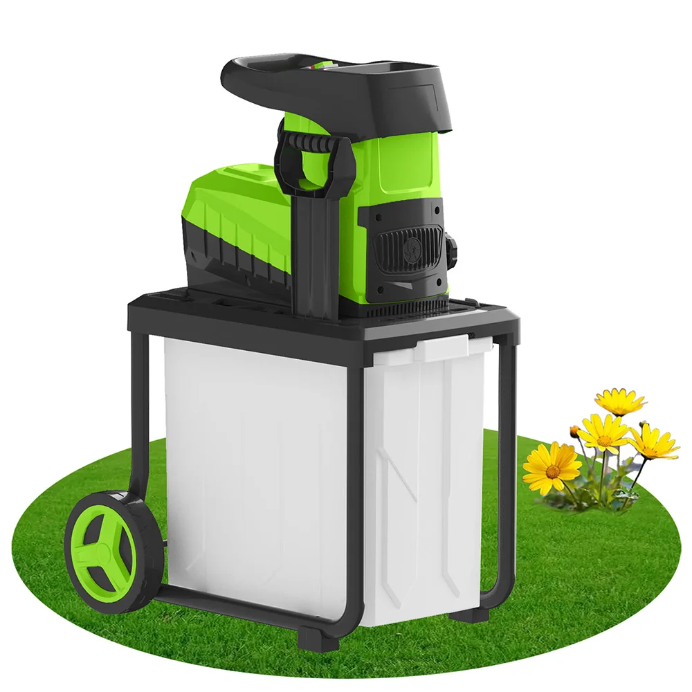2800W Silent Electric Garden Shredder, 45mm Cutting 60L Collection Branch and Leaf Shredder with Portable Wheeled Design