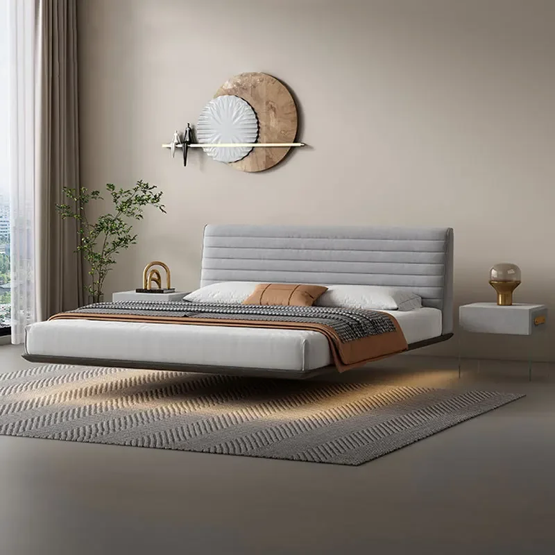 Suspended bed, Italian minimalist suspended bed fabric bed, modern minimalist double bed 1.8 meters master bedroom