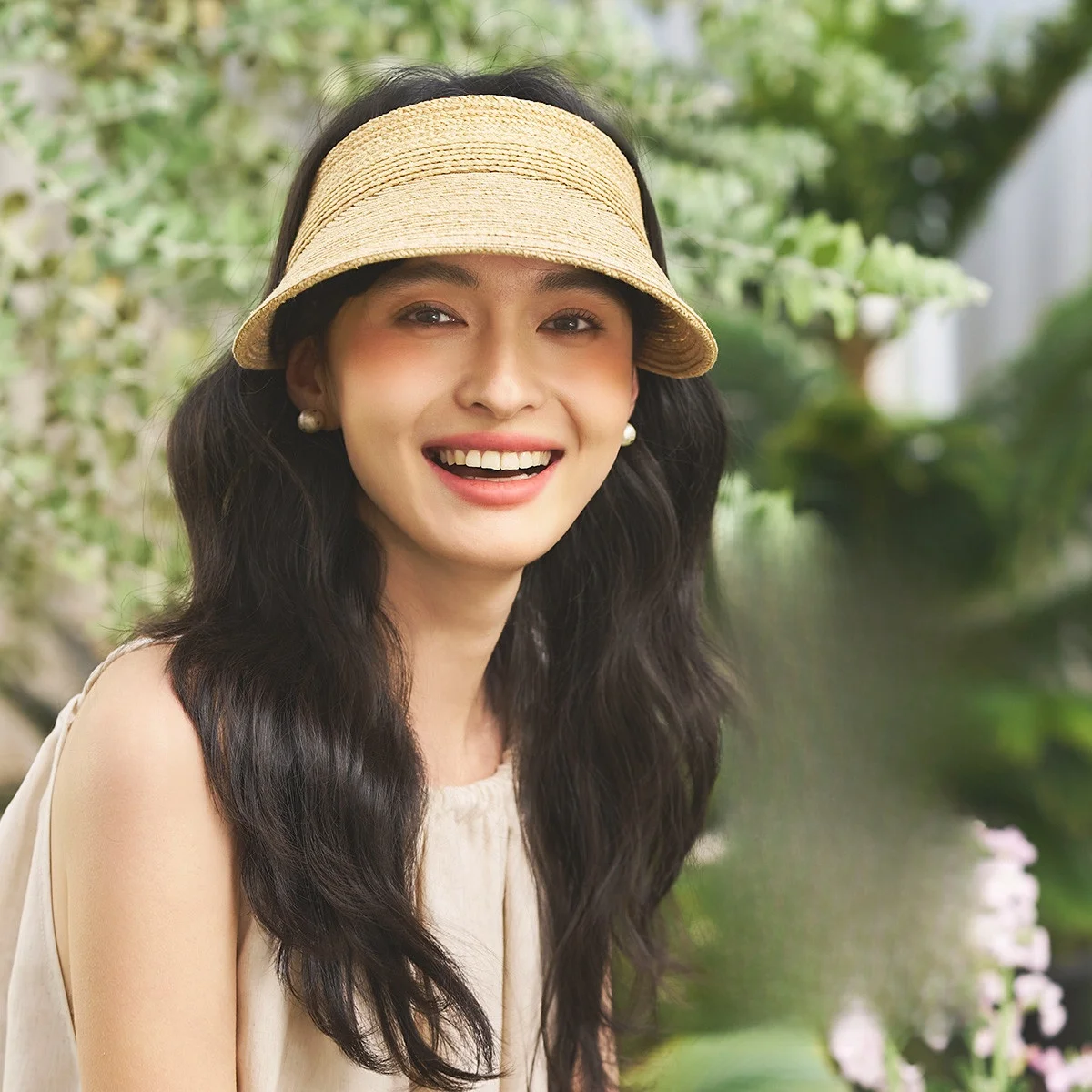 女性の春夏麦わら帽子空のトップ部分日焼け防止ラフィー草織り高級uv保護日よけ帽子折りたたみ可能