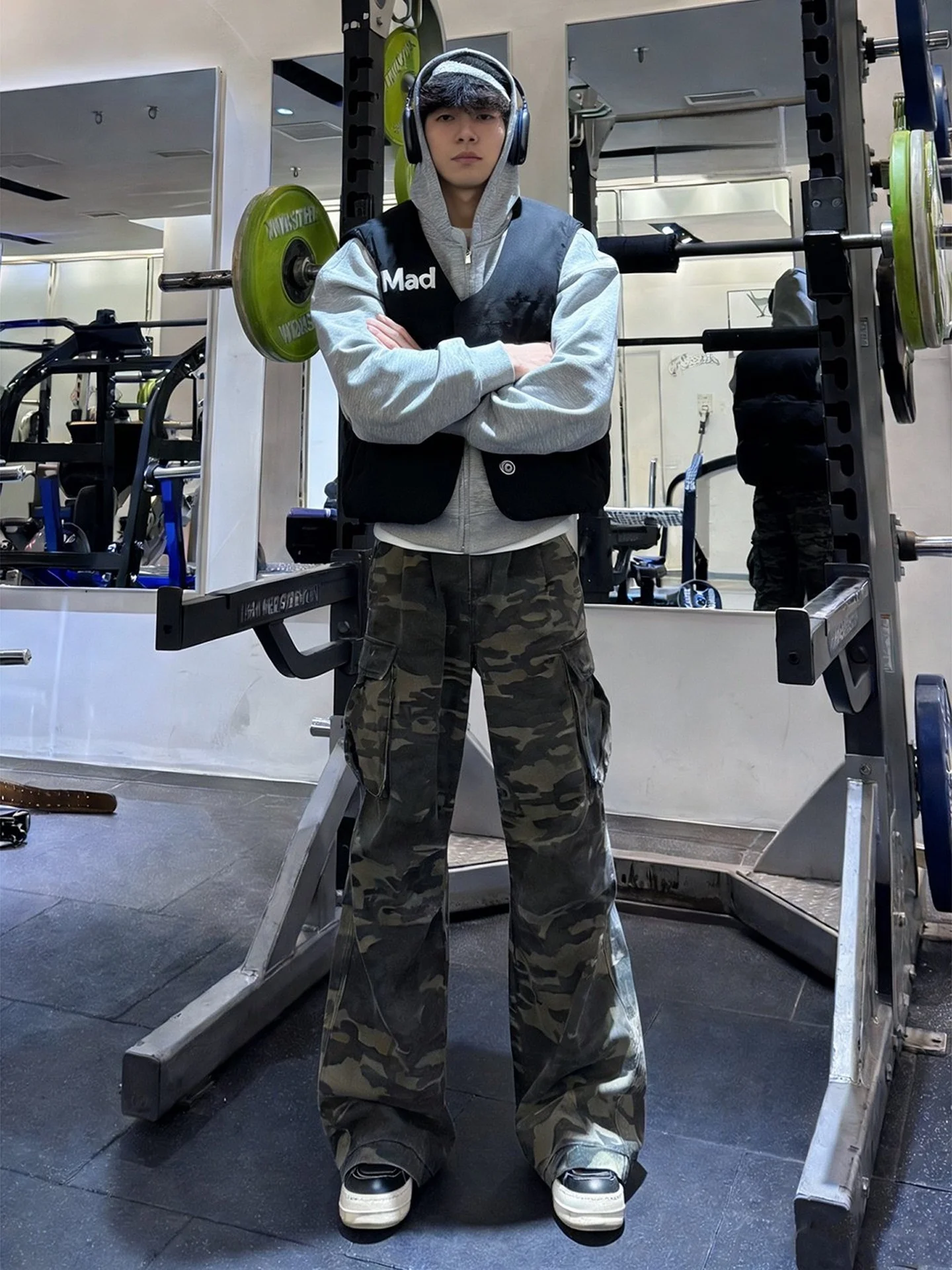 

Camouflage Work Pants Men's Winter Thiened Wide Leg Pants Multiple kets Folded Design Woout Sle Straight Leg Trousers