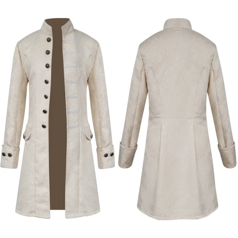 Men Gothic Steampunk Long Coat Vintage Uniform Jacket Medieval Pirate Costume Halloween Party Cosplay Retro Trench Overcoat