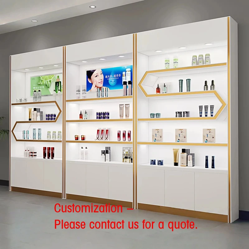 custom.Multifunctional Heavy Duty Cosmetic Display Stand Glass Back LED Lighting Customizable Dimensions Retail