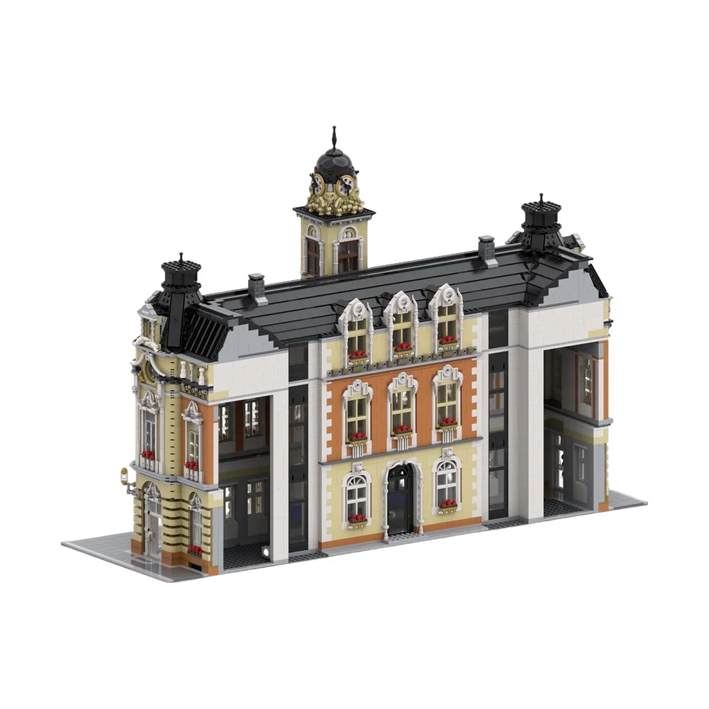 Gobricks MOC Town Hall Modular Building Blocks รุ่น Town Hall สถาปัตยกรรมเมือง Street View อิฐประกอบของเล่นเด็กของขวัญ