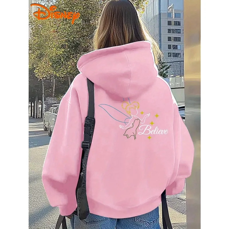 เสื้อฮู้ดพิมพ์ลายดิสนีย์ ทิงเกอร์เบลล์ แฟธ สำหรับผู้หญิง ฤดูใบไม้ร่วง/ฤดูหนาว แฟชั่นลำลองแนวสตรีทสำหรับผู้ชายและผู้หญิง