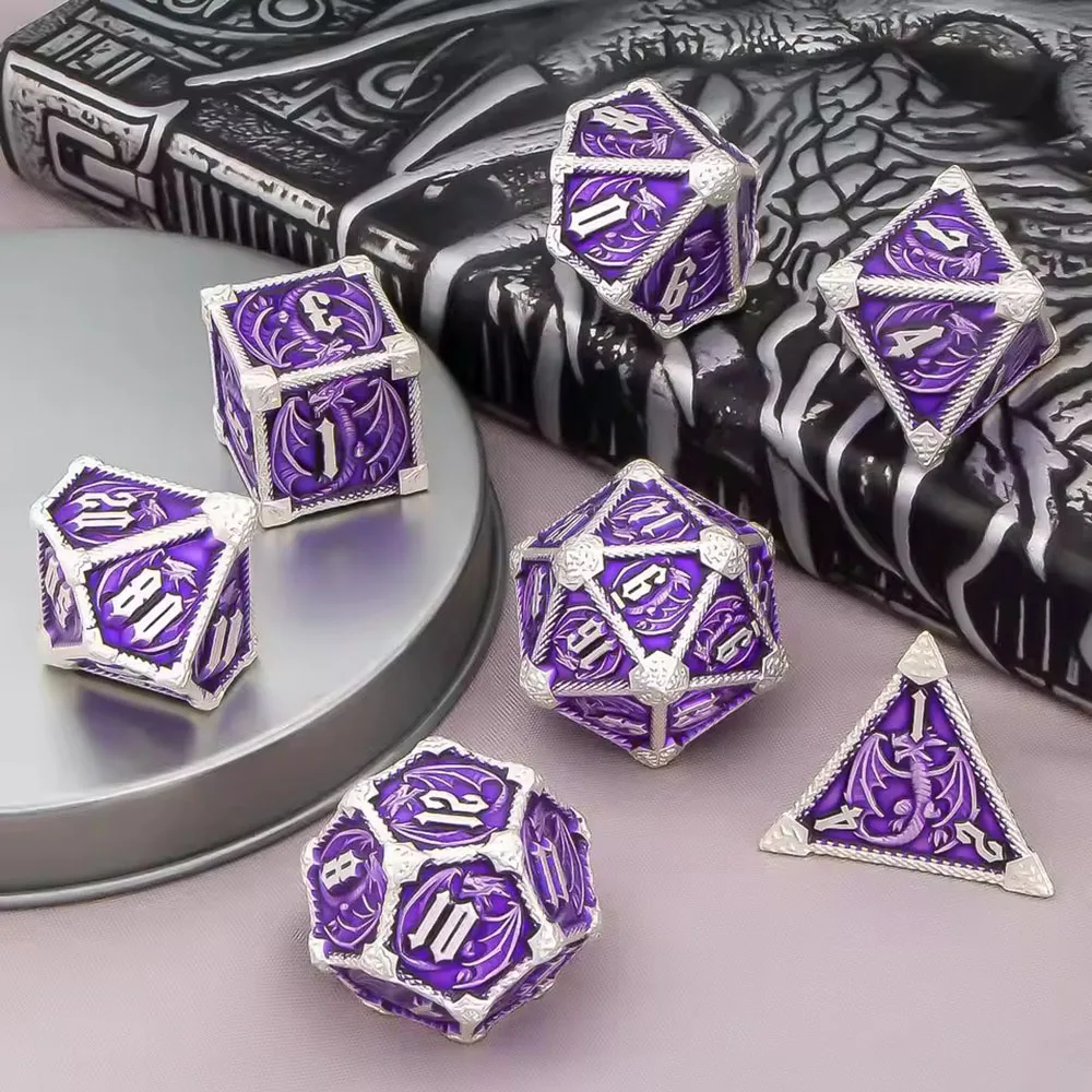 

Dungeon and Dragon DND Metal Dice Set D&D, 7 Piece Polyhedral Role Playing RPG D and D Dice D20 D12 D10 D8 D6 D4