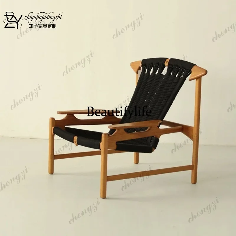 N178 Medieval Danish designer solid wood braided rope leisure chair hotel single sofa chair