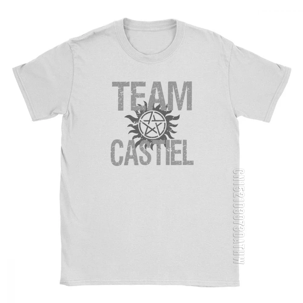 Man Supernatural T-Shirts Team Castiel Spn Brothers T Shirts Vintage Crewneck Short Sleeve Tops Pure Cotton Tee Shirt Normal