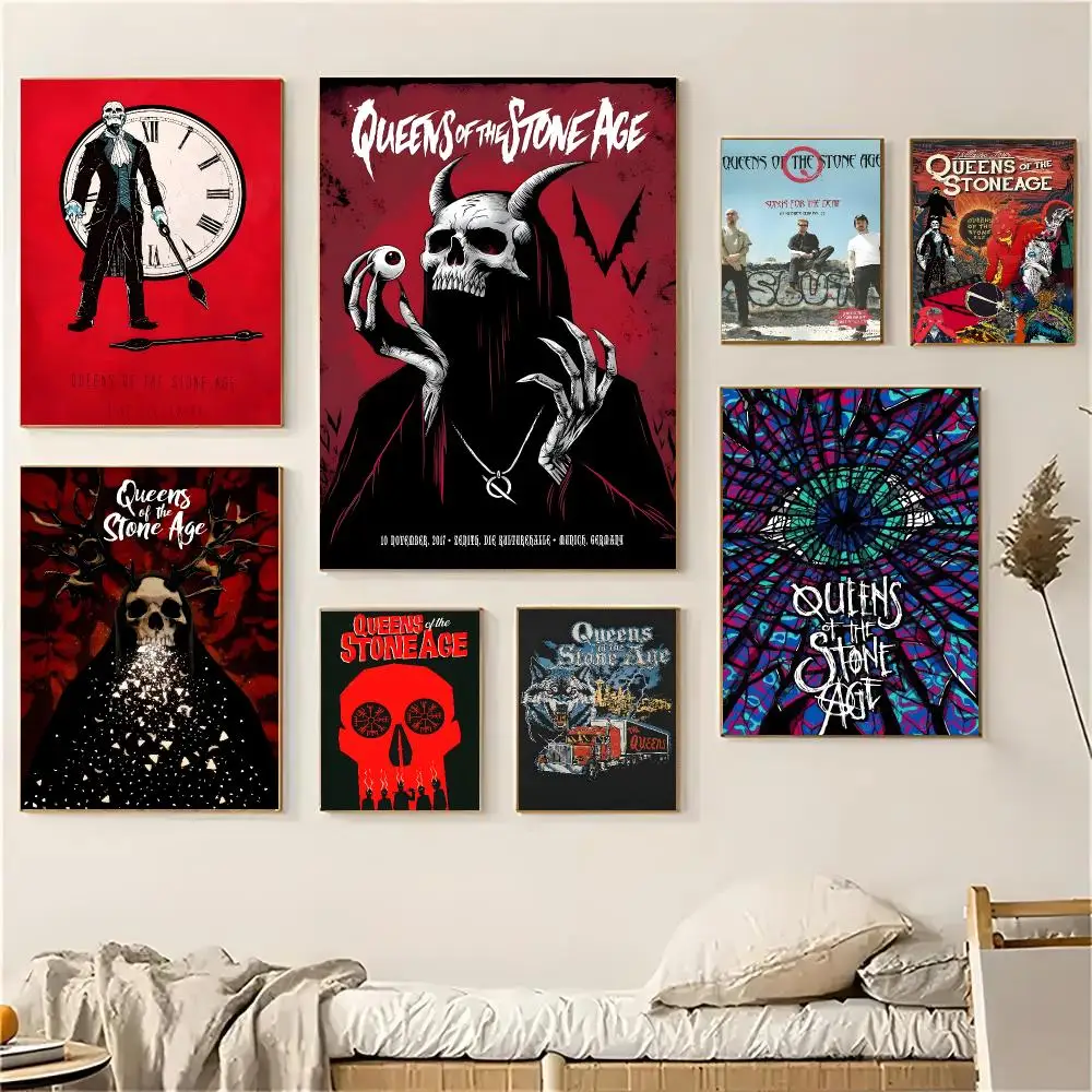 Band Queens Of The Stone Age Poster Self-adhesive Decal Living Room Bedroom Party Bar Decor Moisture-proof Fade-resistant
