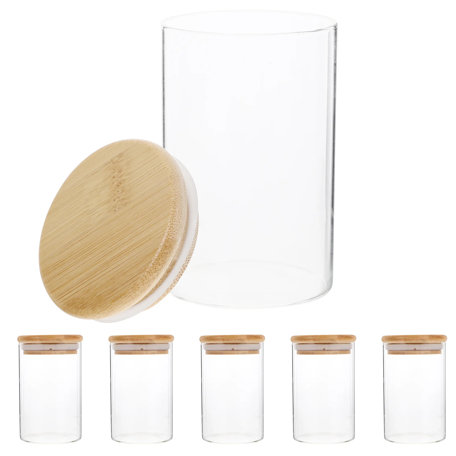 

1Set Bamboo Lid Glass Storage Jar for Spices Seasoning Containers Kitchen Airtight Food Canisters Preserves Dry Goods