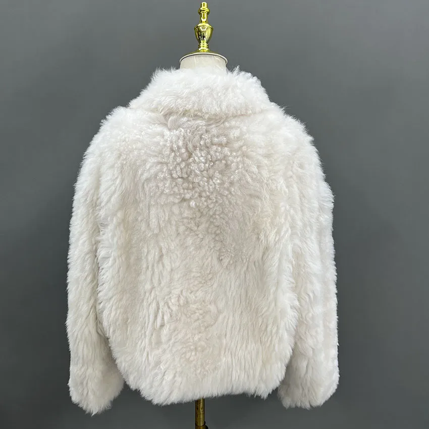 Janefur الأبيض الشتاء معطف قصير شيرلينغ سميكة أسود دافئ لينة معطف جلد الغنم المرأة عادية شيك رقيق سترة JFB9-25013