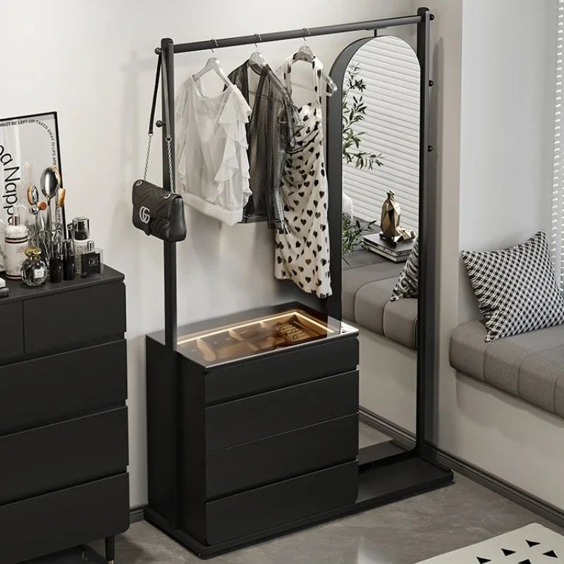 Simple modern chest, coat rack, integrated black multi-functional bedroom, bedside locker, rotating full-body full-length mirror