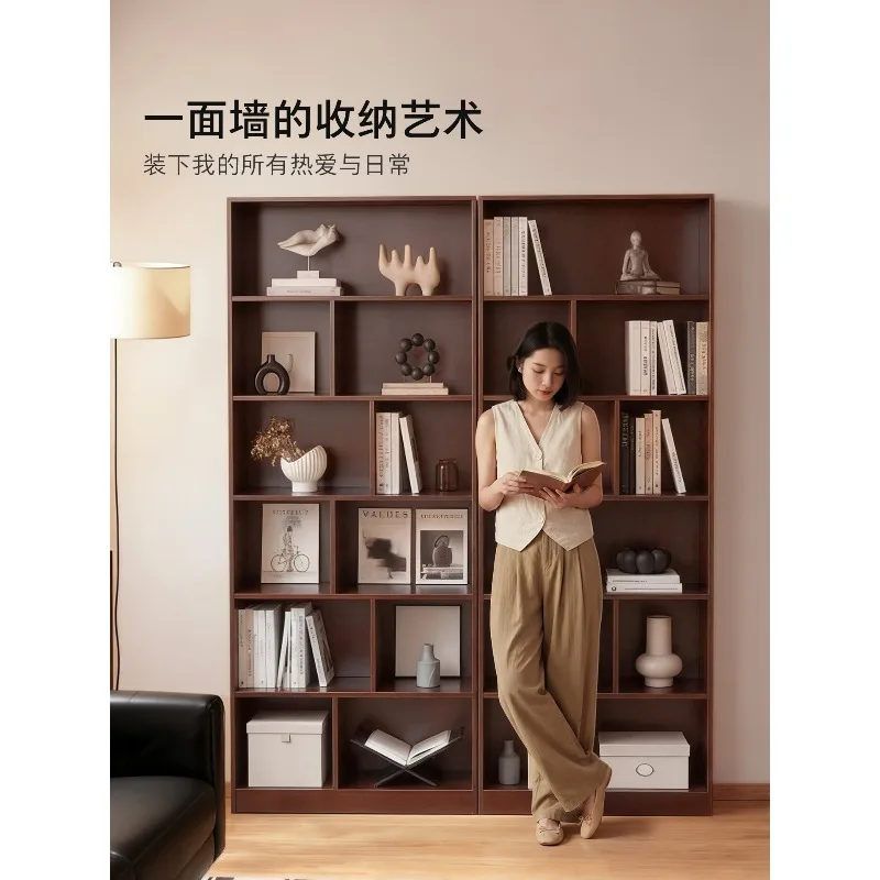 Bookshelf integrated against the wall Bookcase Locker Side cabinet Antique lattice shelf Multi-layer storage rack