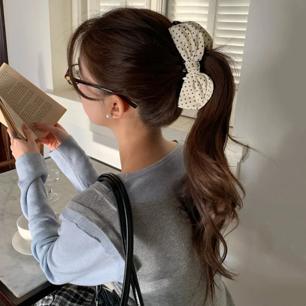 Plaid Polka Dot Bow Banana Clip for Women Elegant Ponytail Clip Hairpin Barrettes Headwear Hair Claw Clip Girl Hair Accessories
