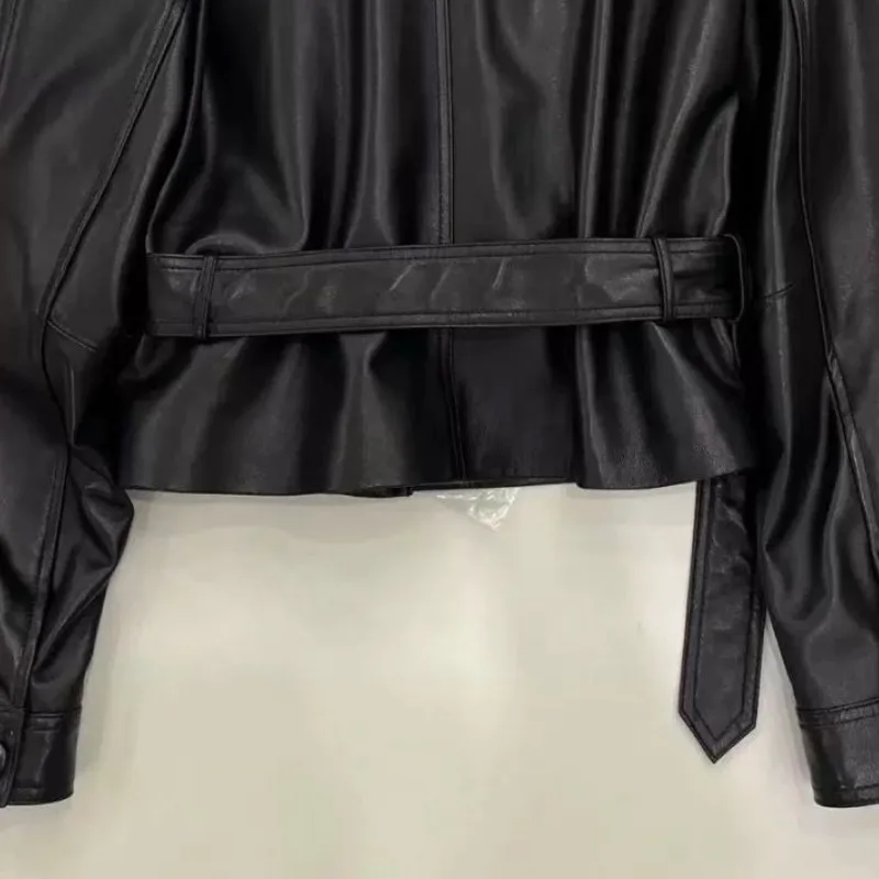 Trendy Women's Models Autumn Spring Outerwear Tops Leather Jacket Short Buttons Loose Fashion Premium Design Leisure Simple