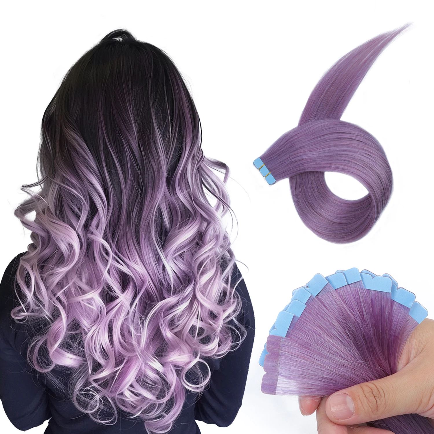 ضوء الأرجواني شريط صغير في وصلات الشعر لحمة الجلد ضعف الجانب غير مرئية سلس الشريط في الشعر 12-20 بوصة 10 قطعة/الحزمة #1