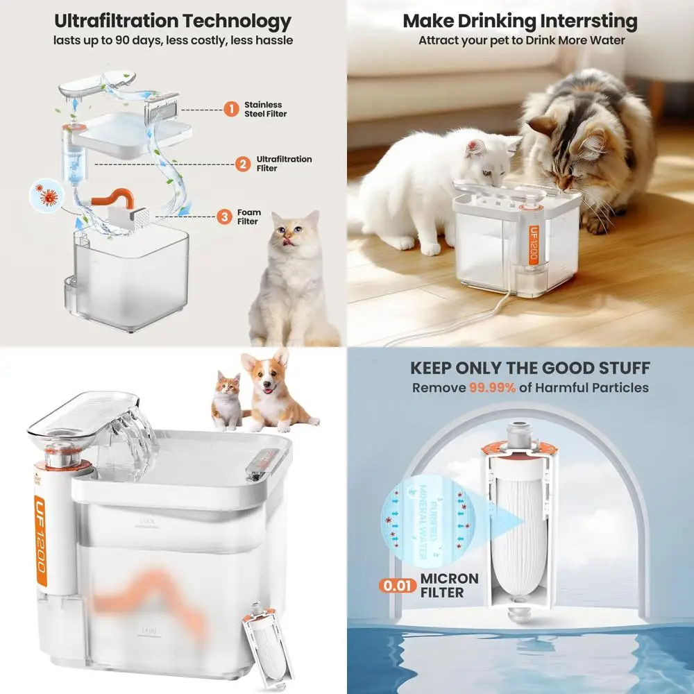 

85oz/2.5L Cat Water Fountain with Triple Filtration, Ultra Quiet Pet Water Fountain with 90-Day Long Lasting Replacement Filter