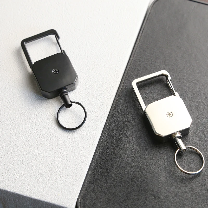 Retractable Key Ring Outdoor Anti-Loss Key Chain D-Shaped Climbing Carabiner Lanyard Easy-Pull Buckle Highly Elastic Key Ring