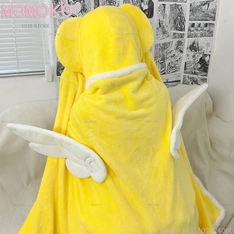 Cute Cardcaptor Sakura Kinomoto Kero Kero-chan Cosplay Anime Products Blanket Yellow Cloak Adults Kids Winter Hooded Cape