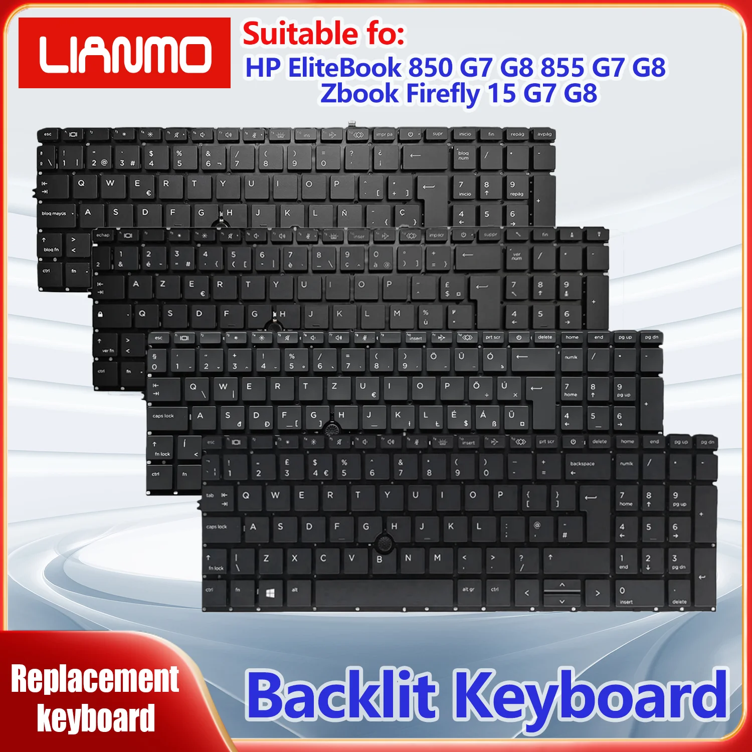 UK/US/German/Latin Spanish/Swedish Layout for HP EliteBook 850 G7 850 G8 855 G7 855 G8 Zbook Firefly 15 G7 G8 Backlight Keyboard
