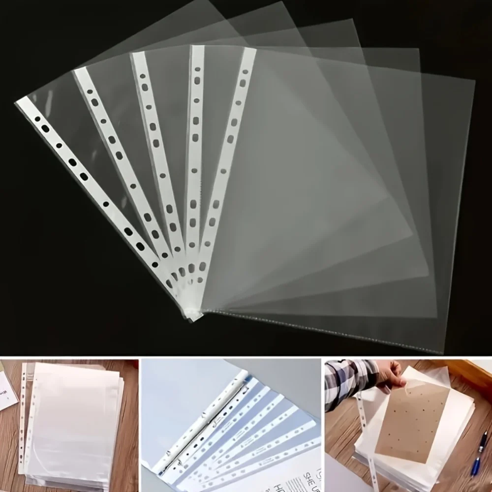 50 Carpetas Transparentes de Plástico A4 - Carpeta de 3 Anillas, para Pruebas, Facturas, Material de Oficina, Diseño Sencillo, Grosor 4C, Uso Normal