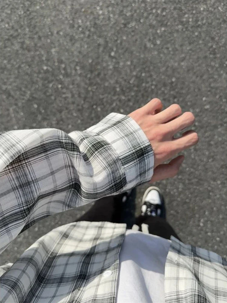 

Vintage Plaid Long Sve irt Men's Summer Sun Protection Layering Cardigan Sport Coat Breathable Loose Fit Youth Trend