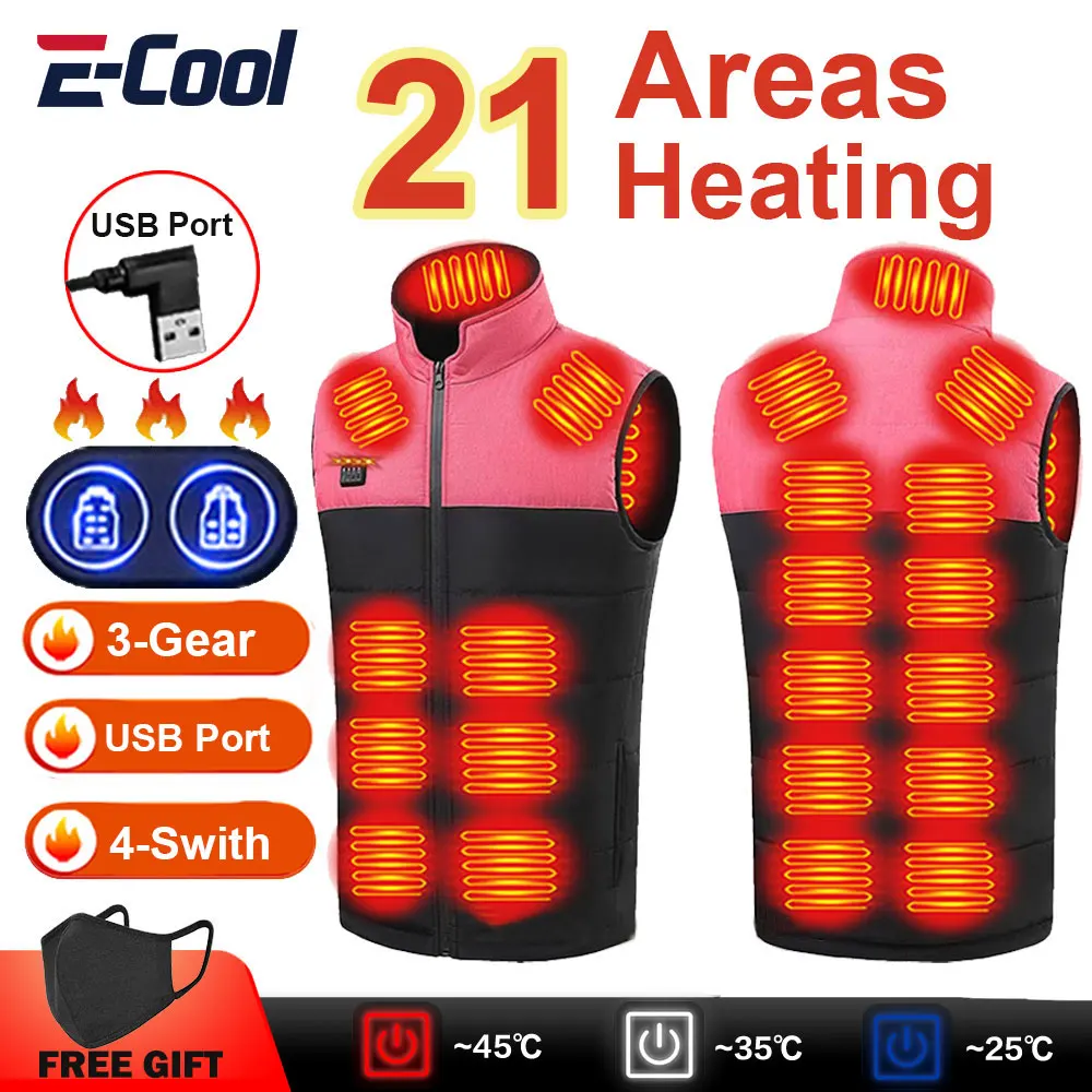 

Men Winter Smart Heating Vest 21 Area Heated Jacket Women Outdoor Flexible Thermal Clothes Winter Warm Outdoor Hiking Fishing