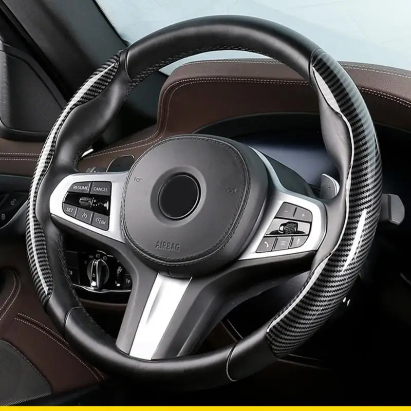SZCH Matching Pair Carbon Fiber Texture Steering Wheel Covers Natural Fiber Component Easy to Install Driving Wheel Wrap