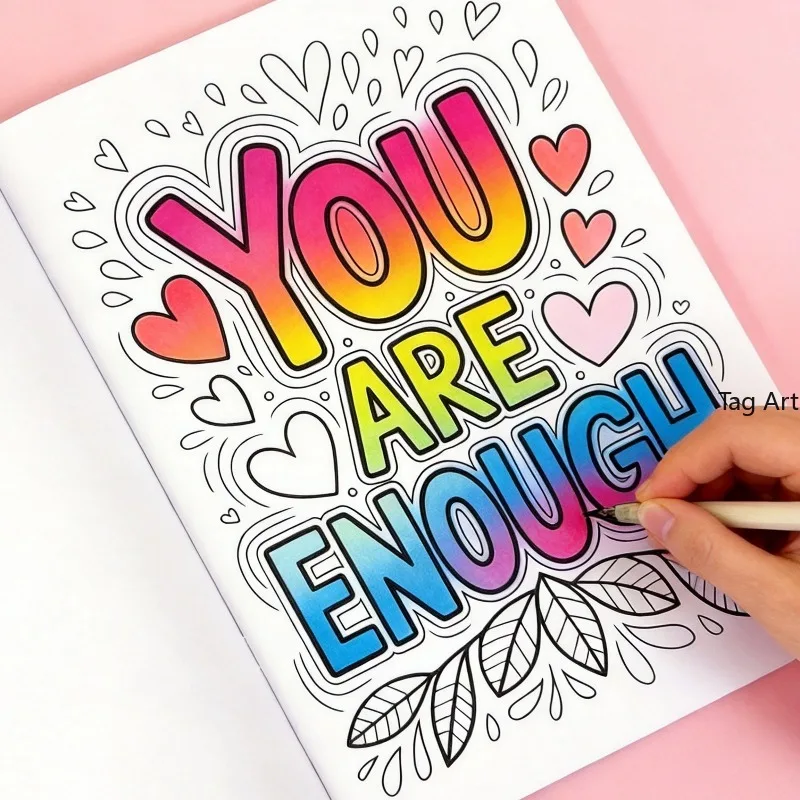 A Positive Energy Inspirational Text Coloring Picture Book, Bubble Art Font, Adult Soothing Internal Friction, 28 Page Art Font