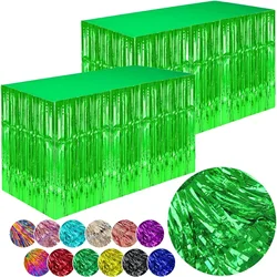 2pack Green Plastic Foil Table Skirt Party Event Decoration Table Skirt Metallic Foil Striped Fluttering Table Skirt
