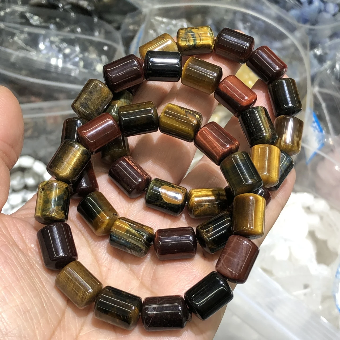 1 Pc Natural Colorful Tiger Eye Bracelet 10x14MM Barrel Beads Reiki Healing Stone Women Men Jewelry Gift