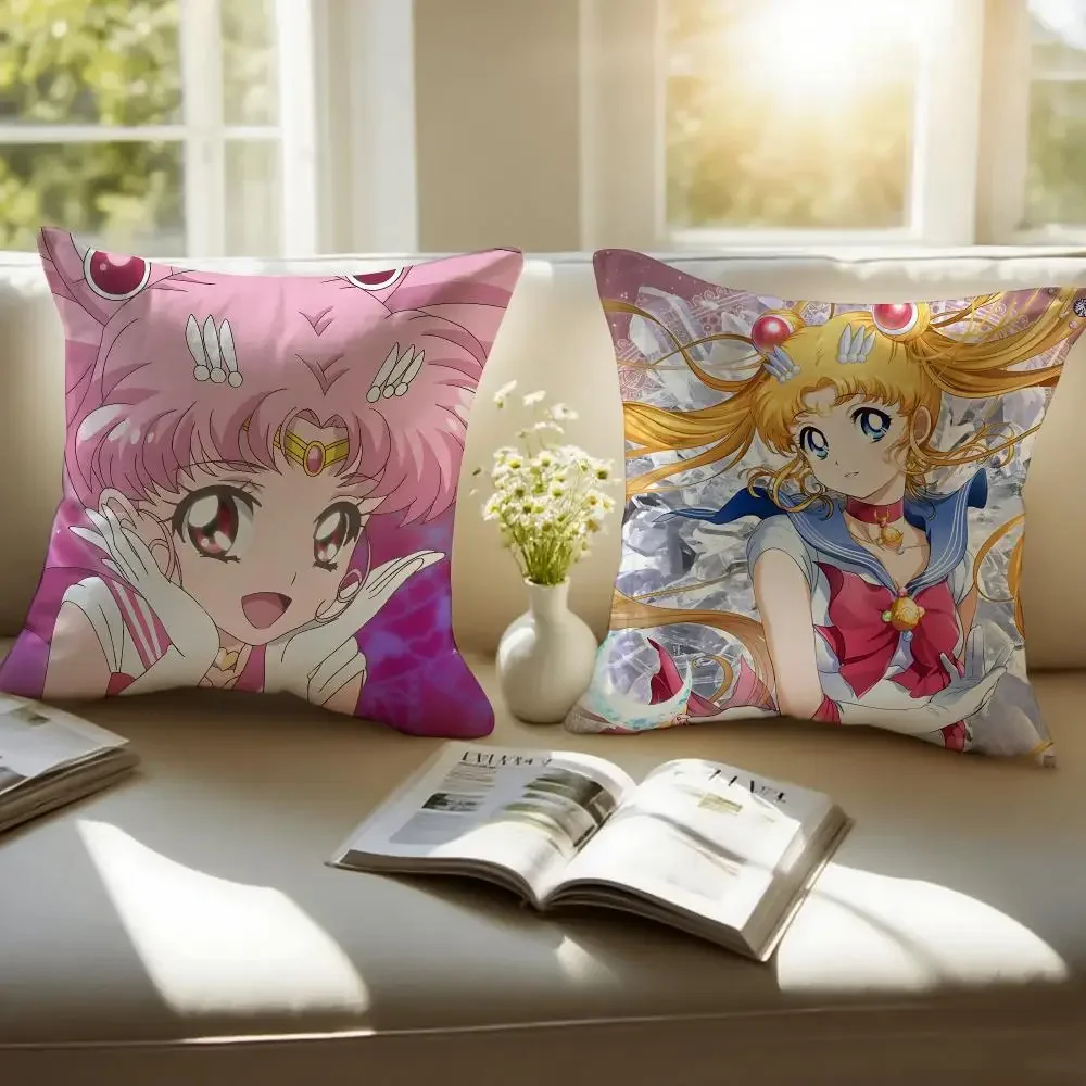 Magical Anime S-Sailor Moon Cushion Cover Pillowcase Anti-dustmite Invisible Zipper Short Plush Sofa Cushion