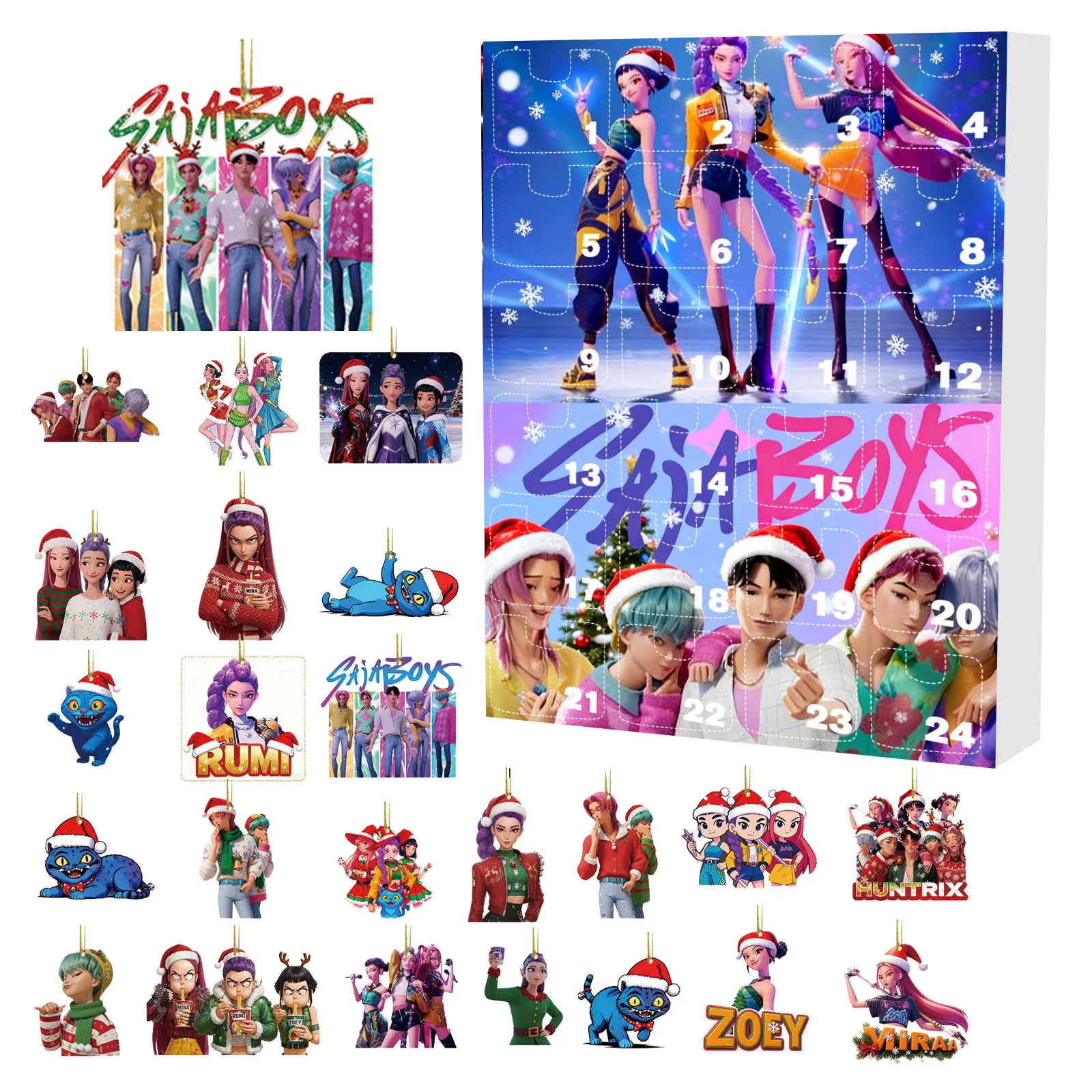Kpop Hunters Demoned K-Pop Demon Huntersed Rumi Mira Zoey Tiger muñecos de Navidad caja ciega cuenta atrás calendario de Adviento regalo 24 días