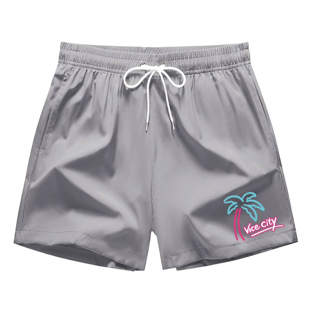 Men's Colorful Coconut Tree Print Casual Beach Shorts With Mesh Lining And Cell Phone Pocket Summer Daliy Fitness Sports Shorts