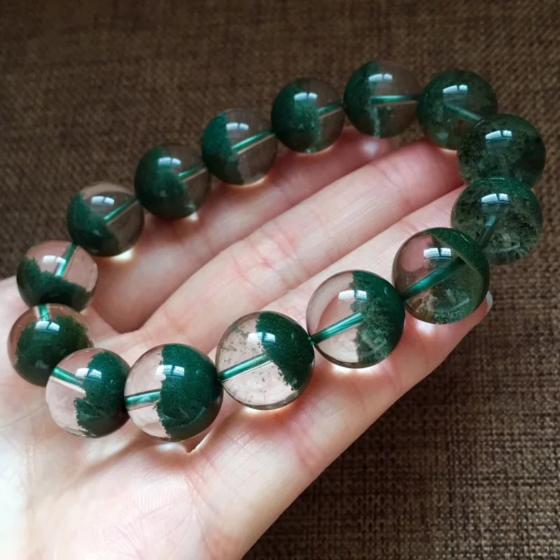 Natural Brazil Rough Stone Cornucopia Thousand-Layer Mountain Bracelet Green Phantom Quartz Single Circle