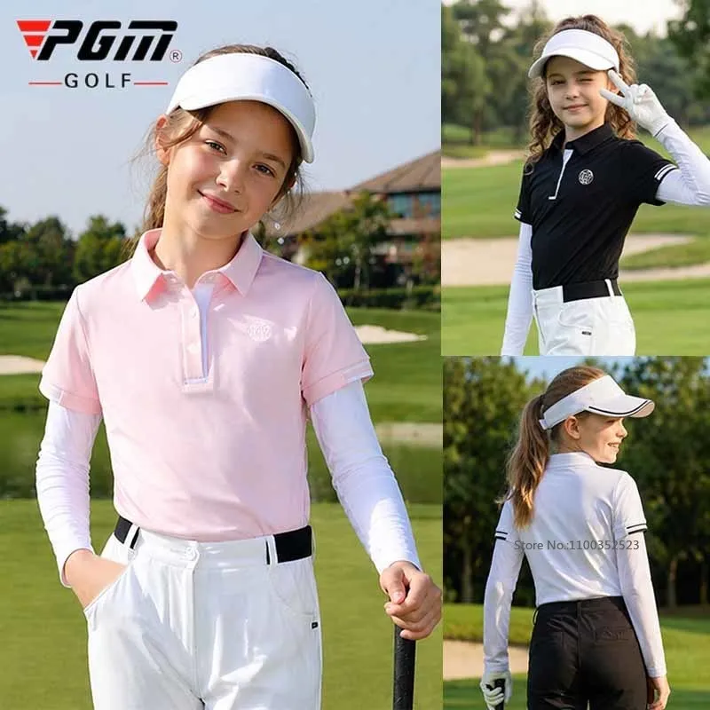 PGM Girls Boys Long Sleeve Golf Polo Shirt Sunscreen Cooling Children Golf Tops Kids Anti-UV Quick-Dry Outdoor Sportswear