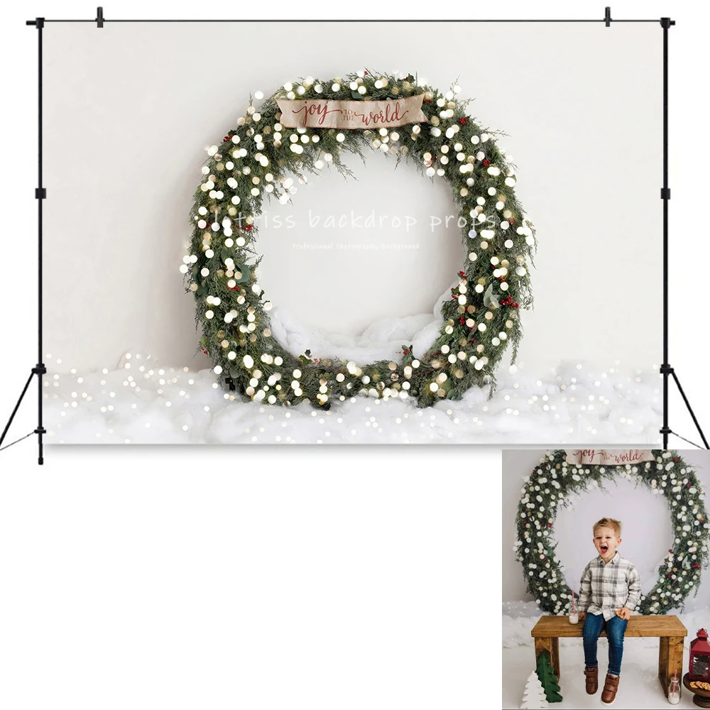 Snowy Xmas Wreath Backdrops Kids Baby Photography Props Child Adult Photocall Decors Christmas Snowflake Wall Background