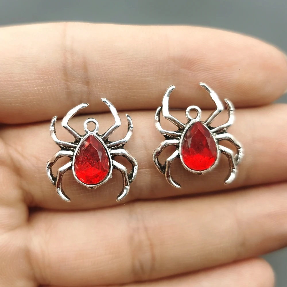 Colgante de araña roja sangre de 10 piezas, Tarántula gótica, Wicca, Witchy, espeluznante, lindo, Halloween, accesorios de joyería hechos a mano