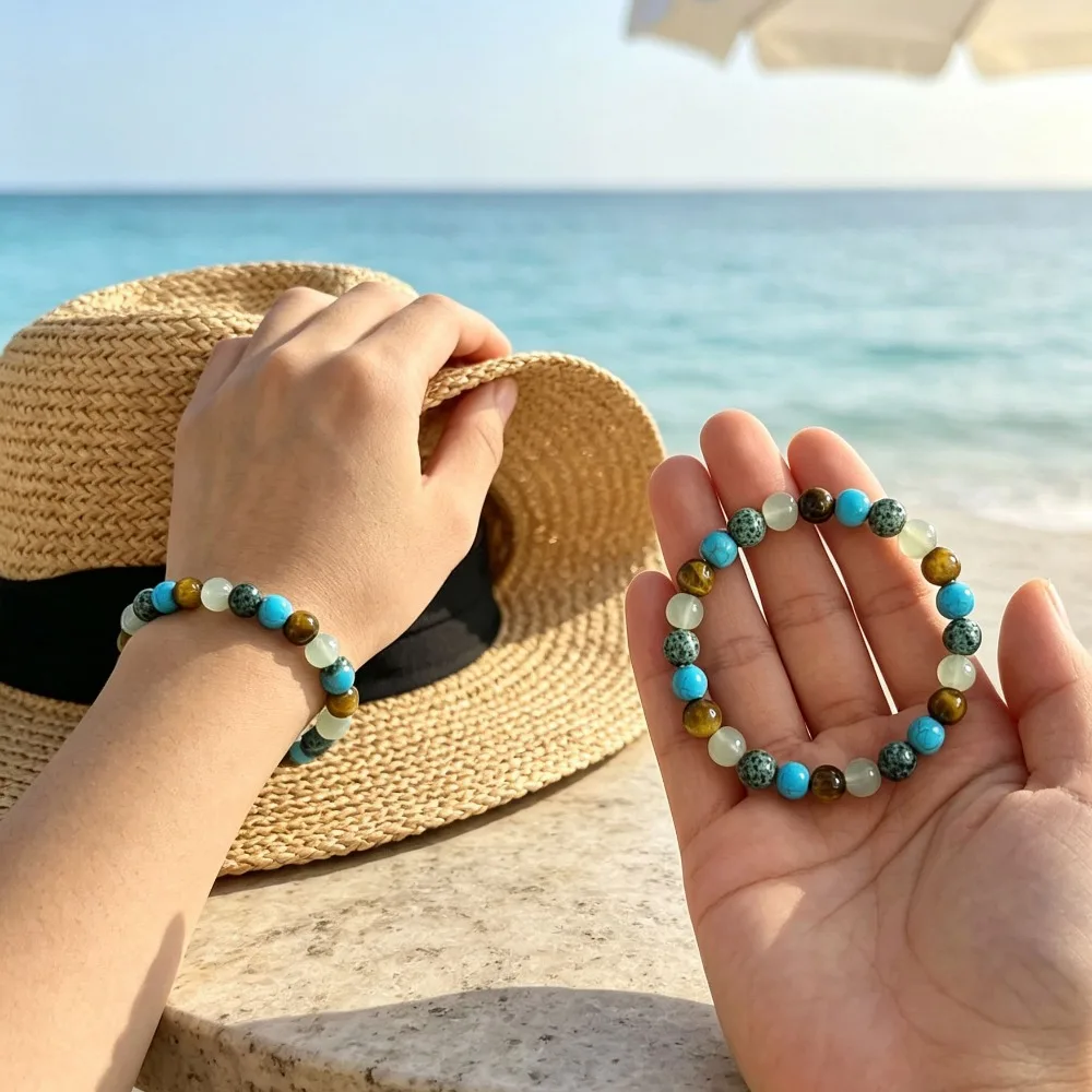 Tiger Eye Stone African Turquoise Anxiety Bracelet, Stress Relief Beaded Bracelet Jewelry for Men Women, Ideal Gift