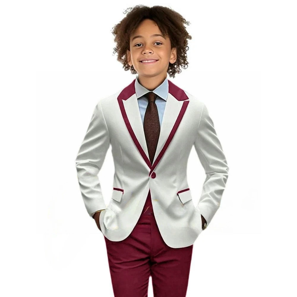 Popular Boy's Color blocked Suits 2 Pieces Jacket Pants For Birthday Party One Button Kids Suit Set Wedding Guest Tuxedo 2-20T