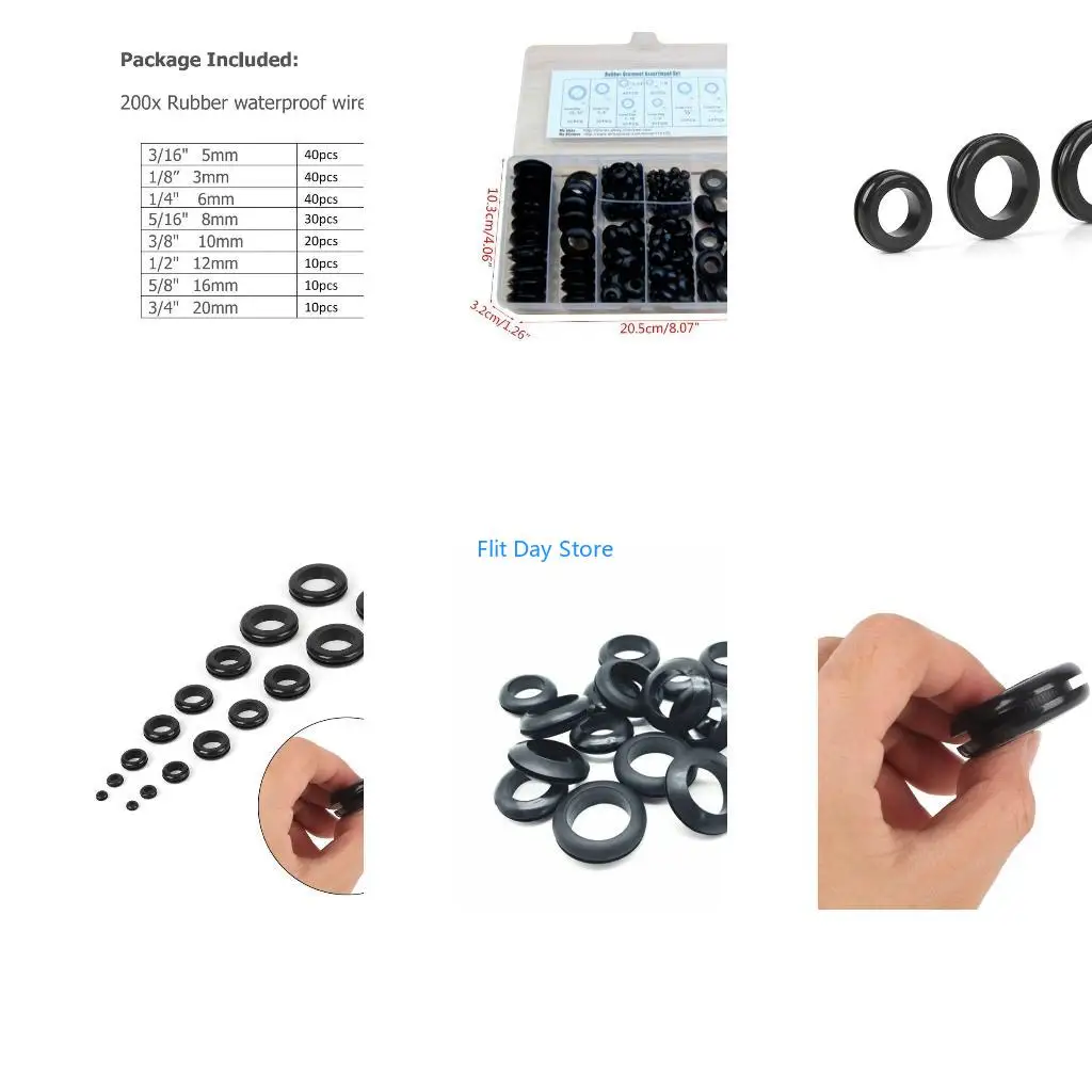 F92C 200 Pcs Rubber Grommet Assortment Electrical Wire Gasket Wiring Gasket Black Eyelet Ring Gasket