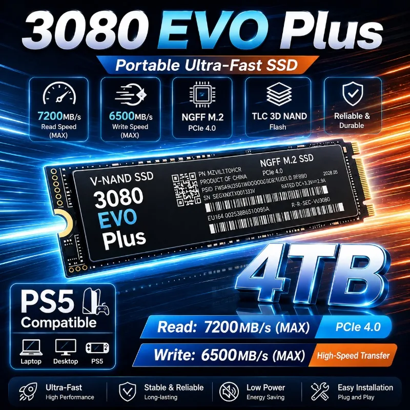 3080 EVO Plus NGFF M.2 SSD 500GB 1TB 2TB 4TB SSD M.2 2280 PCIe4.0 SSD Internal Solid State Drive Disk for Laptop Desktop