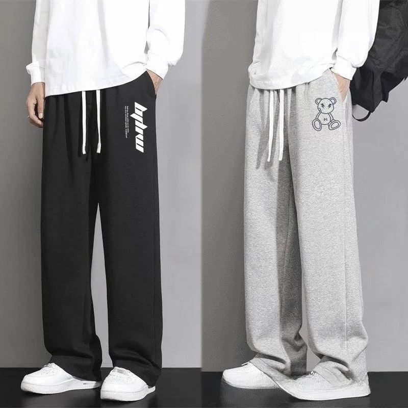 

Спортивные брюки свободного кроя с принтом, модные тонкие повседневные брюки прямого кроя для мужчин, большие размеры, удобные брюки для повседневной носки, визуально стройнящие фигуру