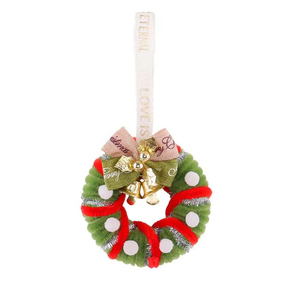 Small Size Christmas Mini Wreath Lightweight Handmade Craft Xmas Tree Ornament Bow Ribbon With Bell Holiday Hanging Pendant
