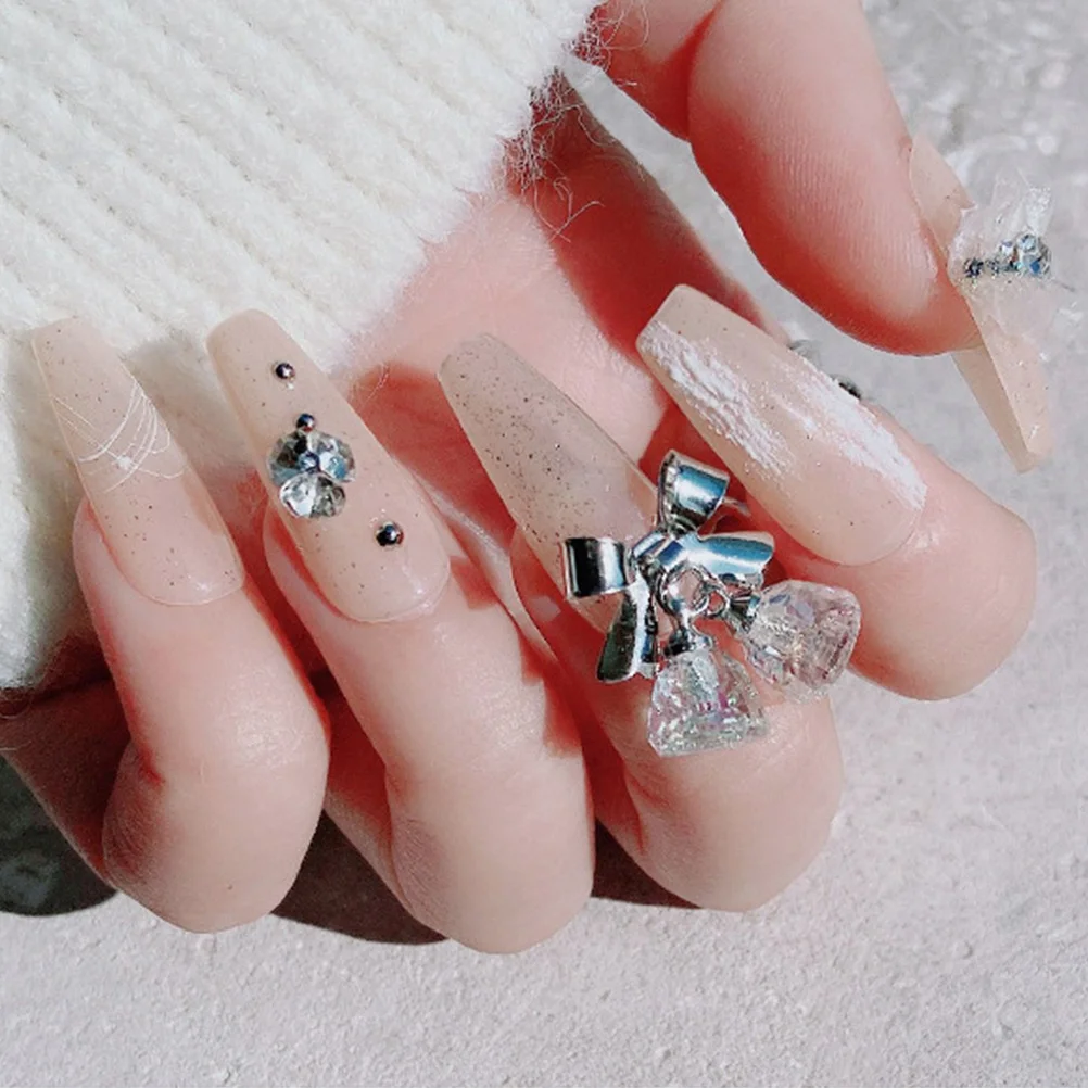 4pcs Crystal Bell Decorative Rhinestones Christmas Nail Studs 3D Bowknot Charms For Diy Manicure Xmas Nail Art Decor