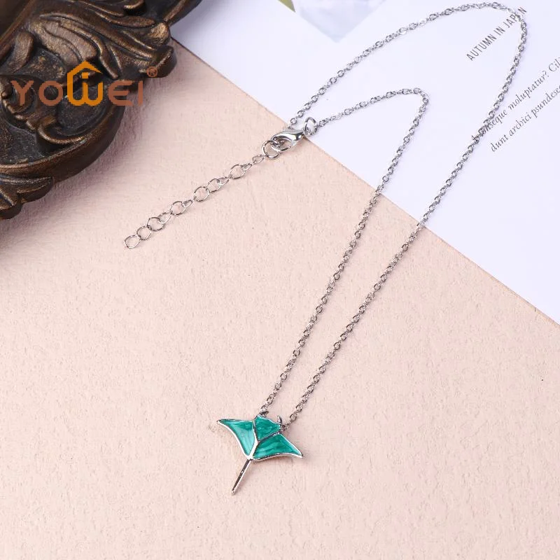 Latest Ocean Blue Manta Pendant Necklace For Women Fashionable Cute Design Daily Wear Jewelry Gift