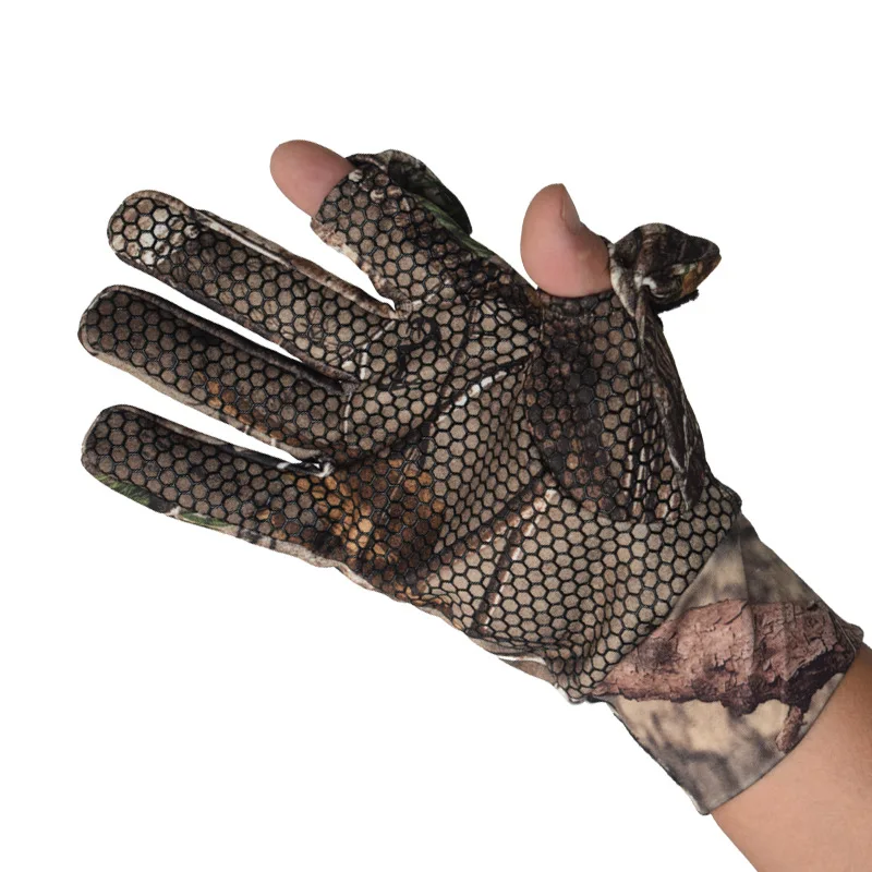 Hunting Camouflage Gloves With Missing Fingers Palm Silicon Offset Printing Touch Screen Multi Size Cycling Gloves